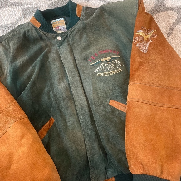 David Brandon size large Embroidered leather bomber jacket vintage coat - Picture 8 of 11